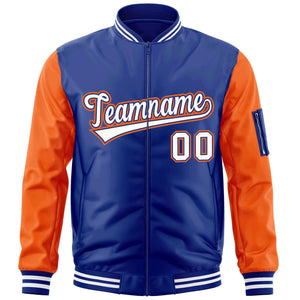 Custom Royal White-Orange Varsity Full-Zip Raglan Sleeves Letterman Bomber Jacket