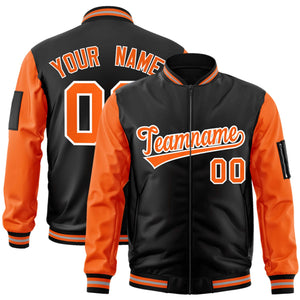 Custom Black Orange-White Varsity Full-Zip Raglan Sleeves Letterman Bomber Jacket