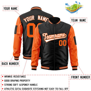 Custom Black Orange-White Varsity Full-Zip Raglan Sleeves Letterman Bomber Jacket