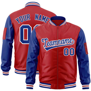 Custom Red Royal-White Varsity Full-Zip Raglan Sleeves Letterman Bomber Jacket