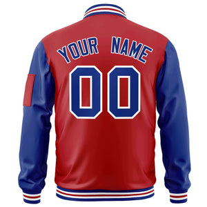 Custom Red Royal-White Varsity Full-Zip Raglan Sleeves Letterman Bomber Jacket