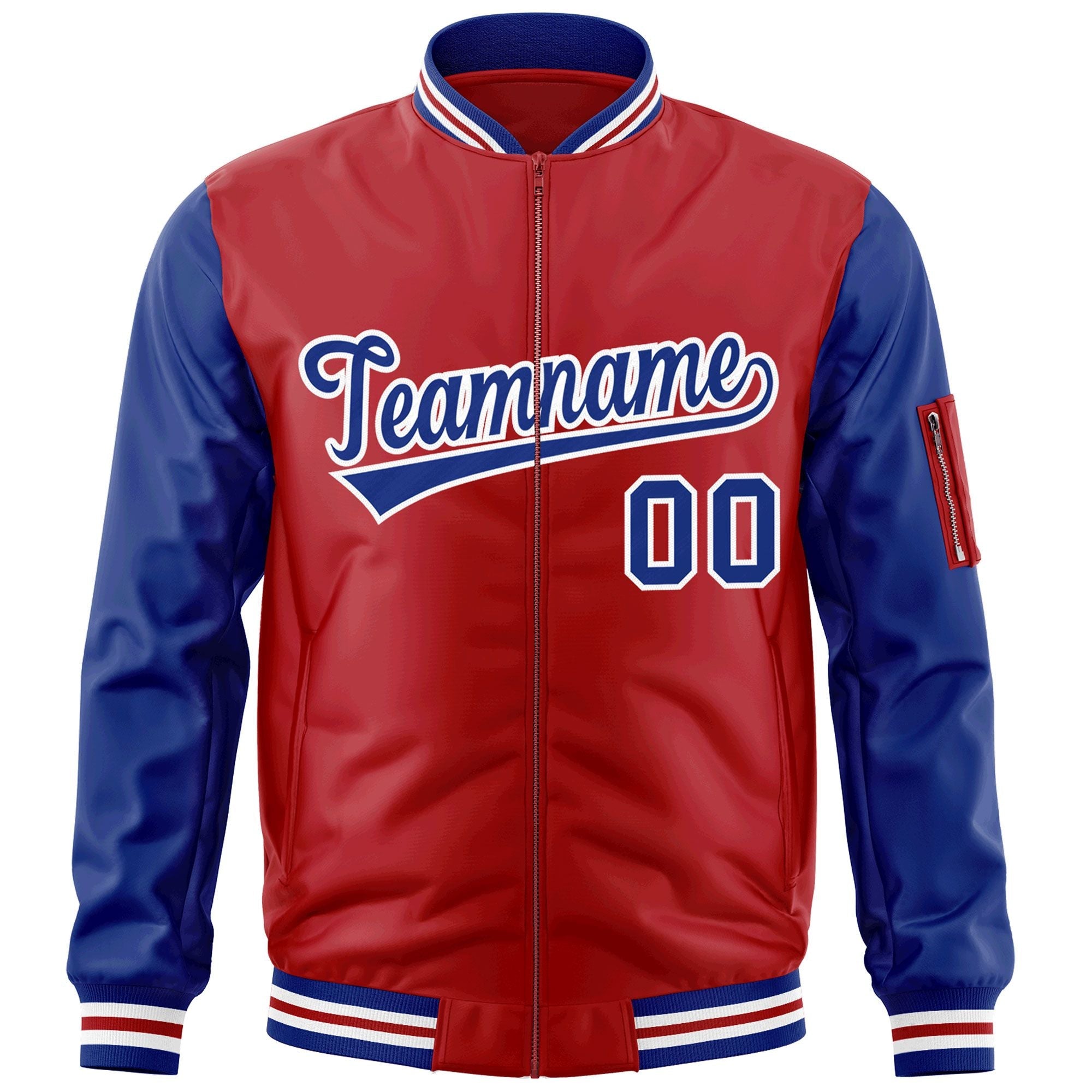 Custom Red Royal-White Varsity Full-Zip Raglan Sleeves Letterman Bomber Jacket