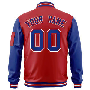 Custom Red Royal-White Varsity Full-Zip Raglan Sleeves Letterman Bomber Jacket