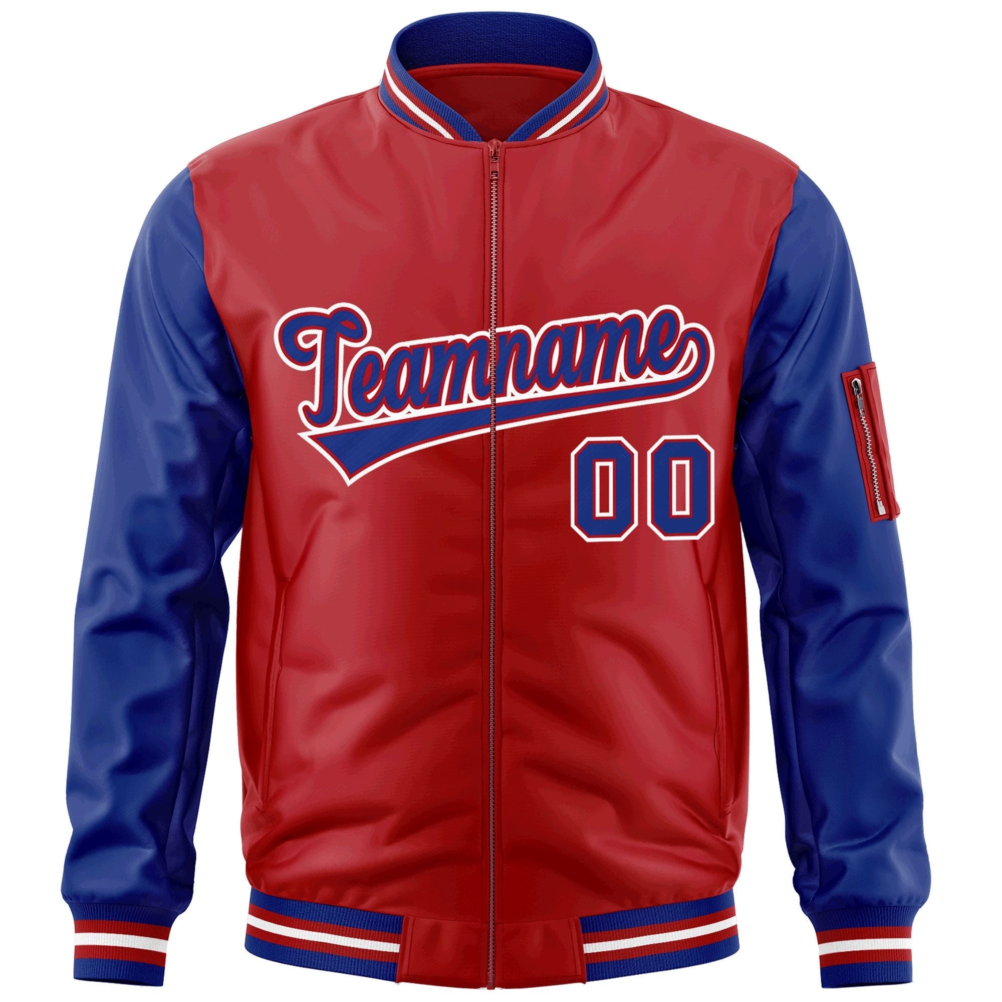 Custom Red Royal-White Varsity Full-Zip Raglan Sleeves Letterman Bomber Jacket