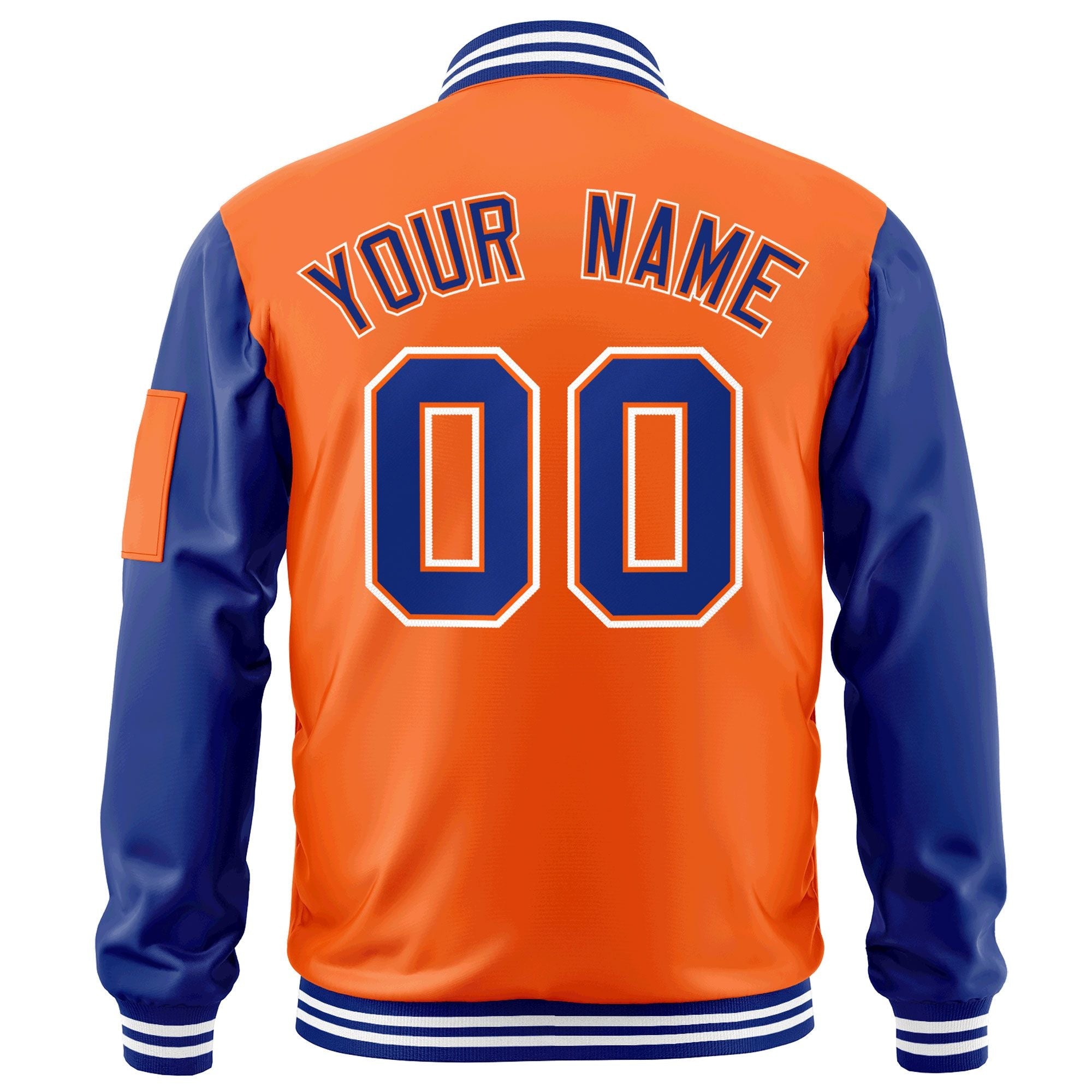 Custom Orange Royal-White Varsity Full-Zip Raglan Sleeves Letterman Bomber Jacket