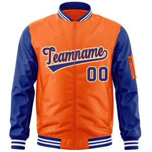 Custom Orange Royal-White Varsity Full-Zip Raglan Sleeves Letterman Bomber Jacket