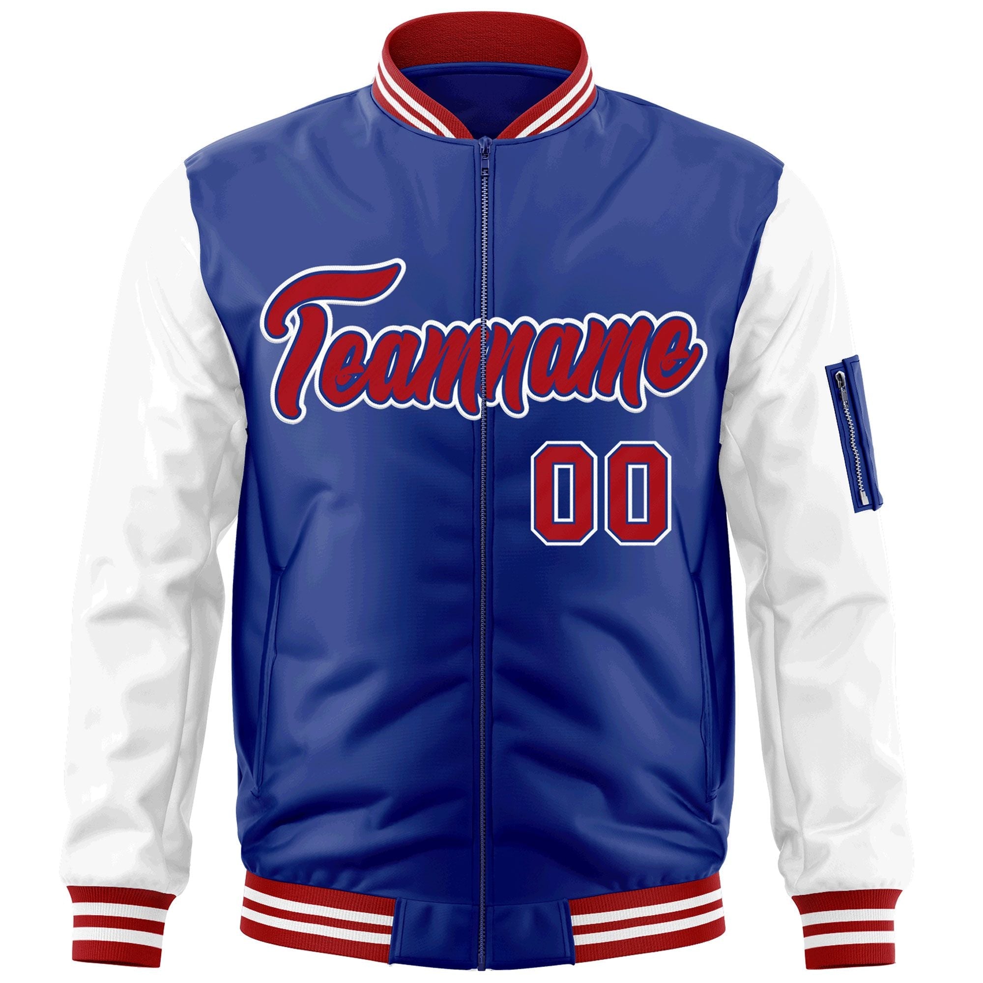 Custom Royal Red-White Varsity Full-Zip Raglan Sleeves Letterman Bomber Jacket