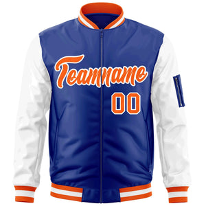 Custom Royal Orange-White Varsity Full-Zip Raglan Sleeves Letterman Bomber Jacket