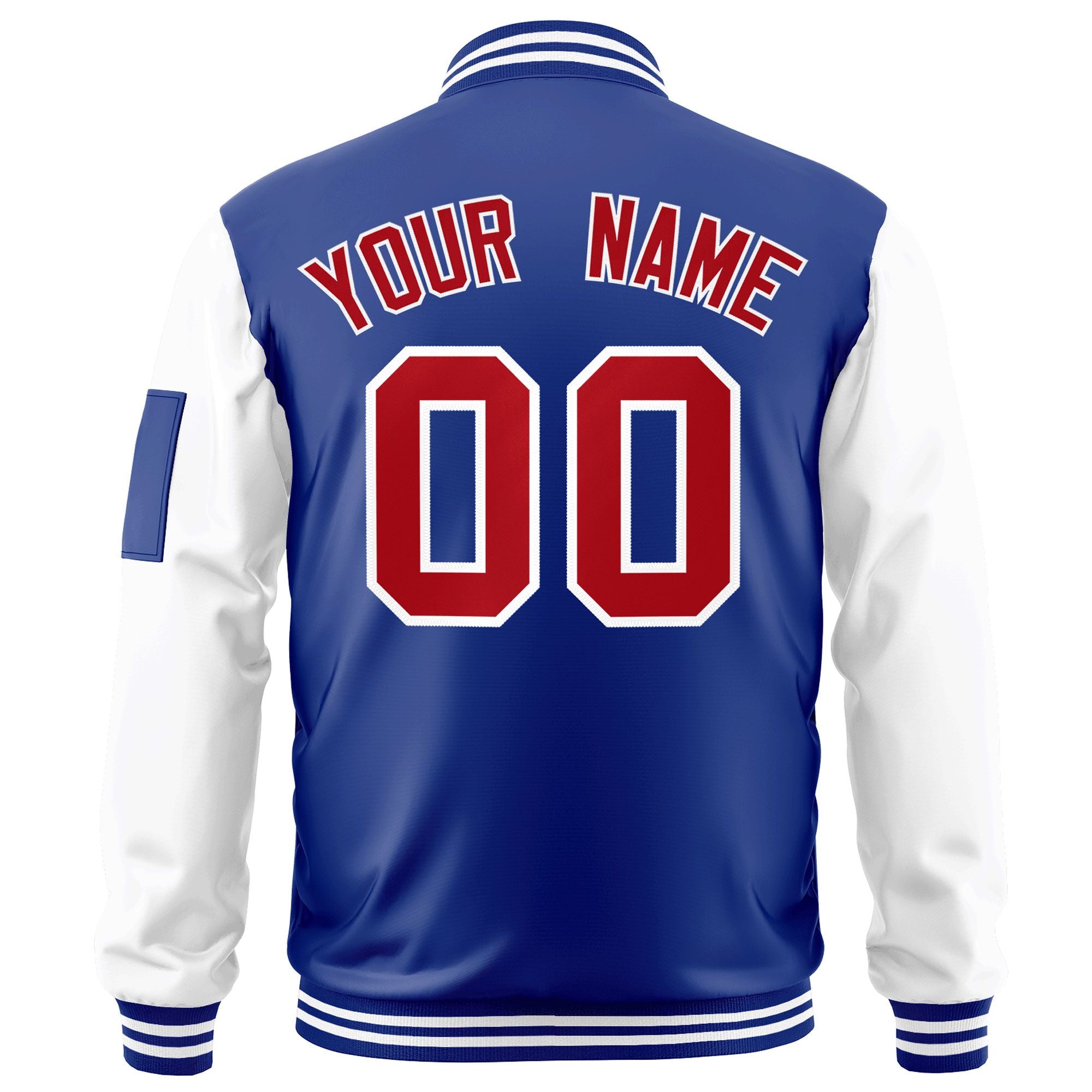 Custom Royal Red-White Varsity Full-Zip Raglan Sleeves Letterman Bomber Jacket