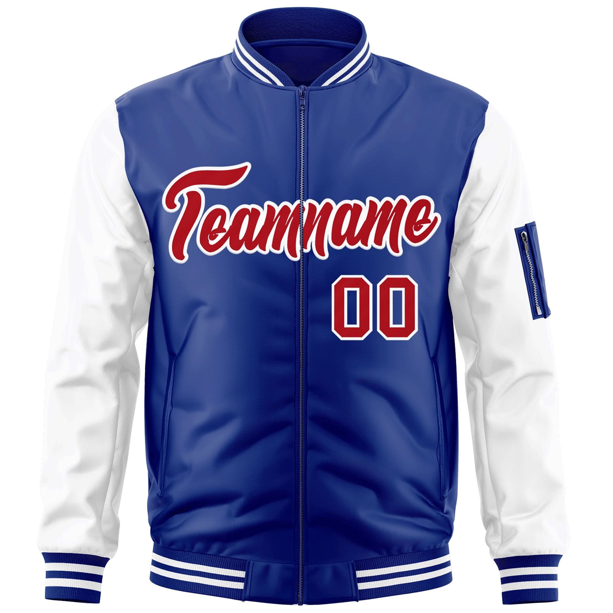 Custom Royal Red-White Varsity Full-Zip Raglan Sleeves Letterman Bomber Jacket