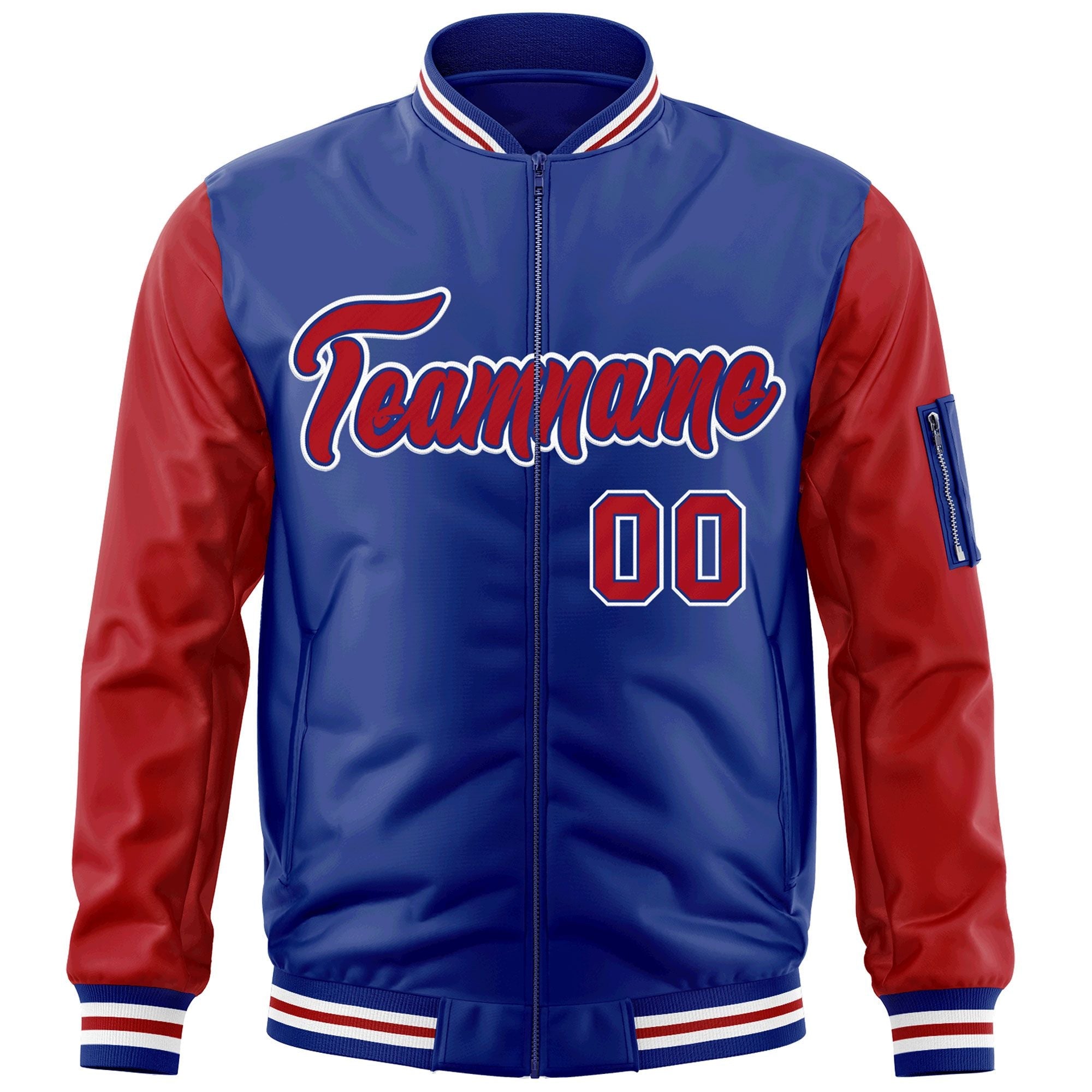 Custom Royal Red-White Varsity Full-Zip Raglan Sleeves Letterman Bomber Jacket