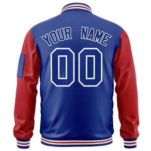 Custom Royal Red-White Varsity Full-Zip Raglan Sleeves Letterman Bomber Jacket