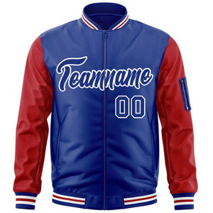 Custom Royal Red-White Varsity Full-Zip Raglan Sleeves Letterman Bomber Jacket