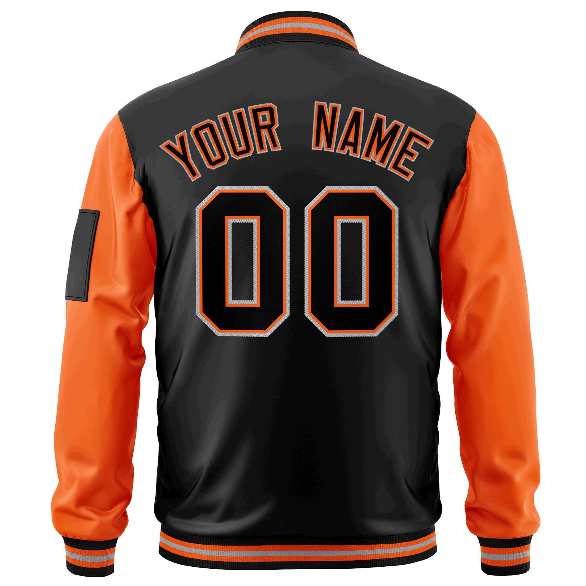 Custom Black Orange-Gray Varsity Full-Zip Raglan Sleeves Letterman Bomber Jacket