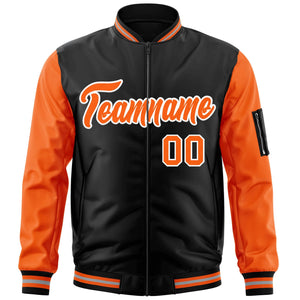 Custom Black Orange-White Varsity Full-Zip Raglan Sleeves Letterman Bomber Jacket