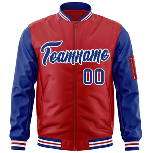 Custom Red Royal-White Varsity Full-Zip Raglan Sleeves Letterman Bomber Jacket