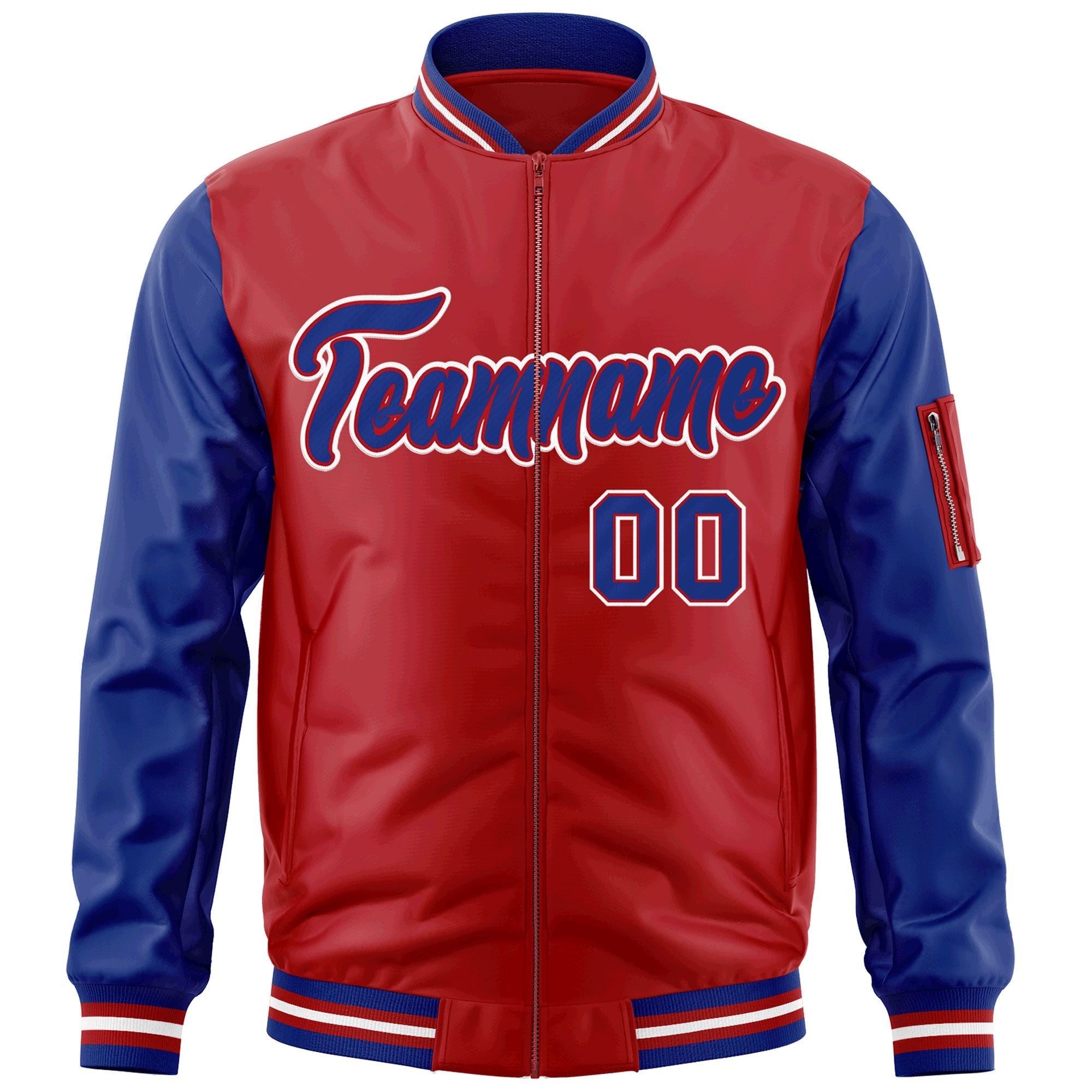 Custom Red Royal-White Varsity Full-Zip Raglan Sleeves Letterman Bomber Jacket