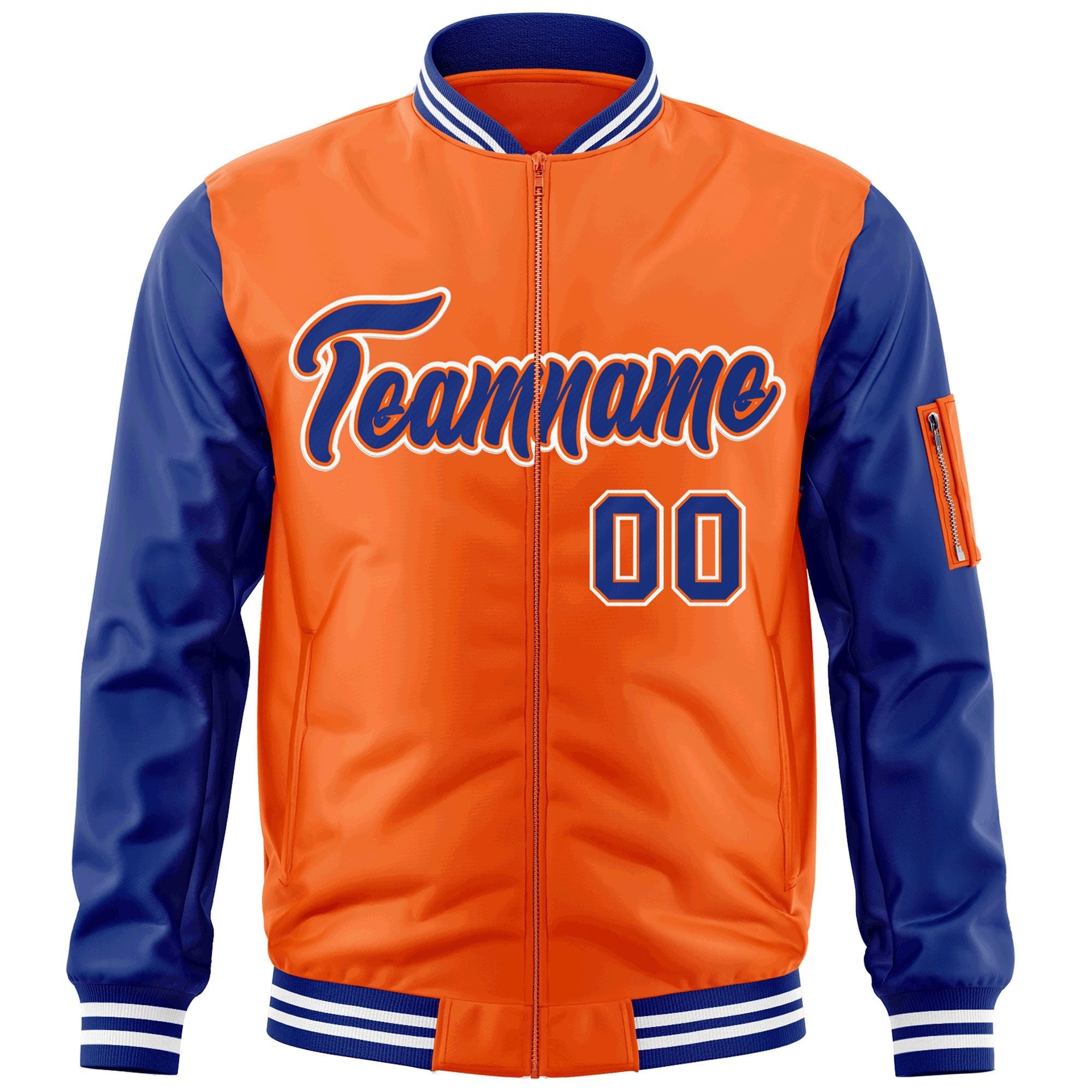 Custom Orange Royal-White Varsity Full-Zip Raglan Sleeves Letterman Bomber Jacket