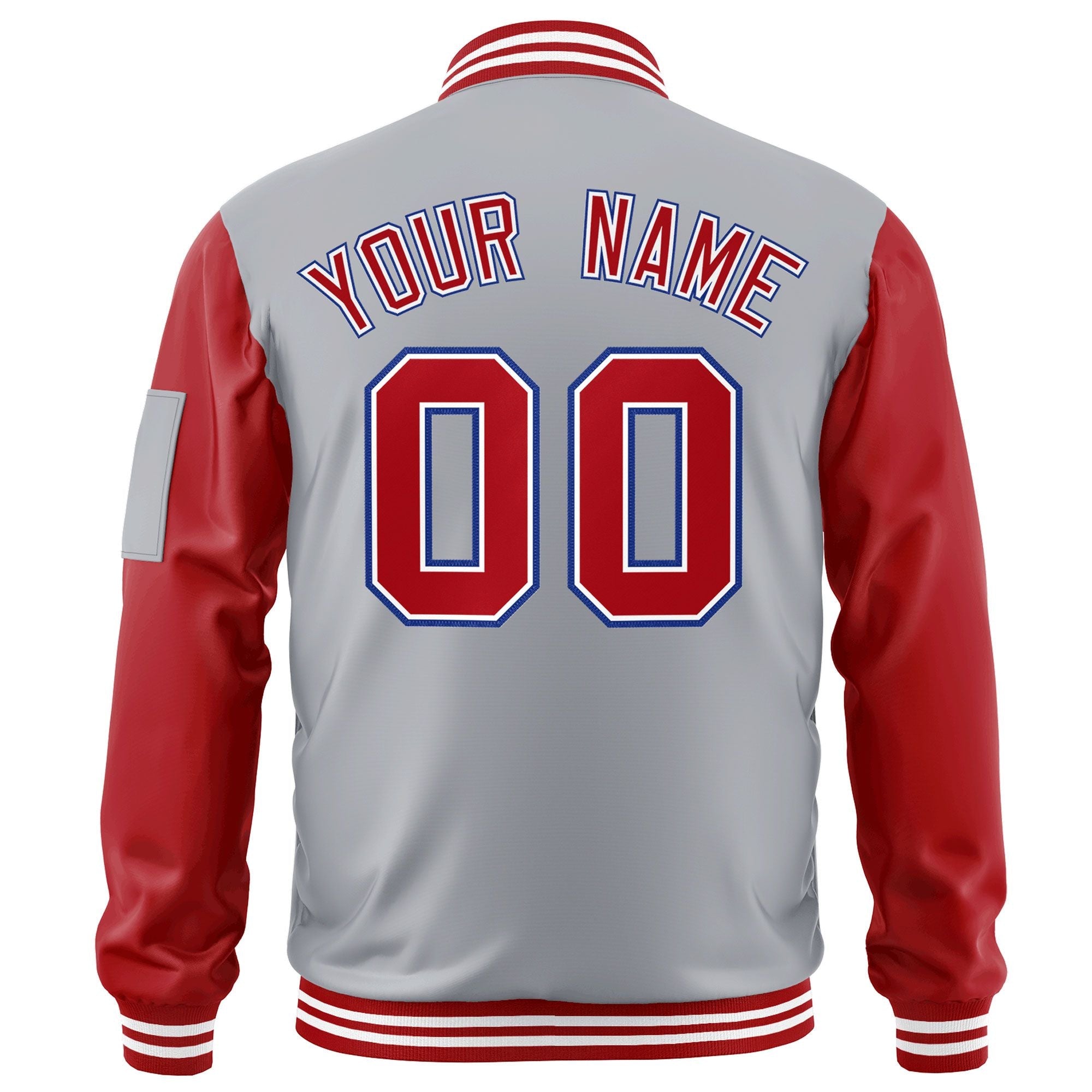 Custom Gray Red-Royal Varsity Full-Zip Raglan Sleeves Letterman Bomber Jacket