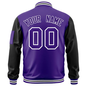 Custom Purple Black-White Varsity Full-Zip Raglan Sleeves Letterman Bomber Jacket