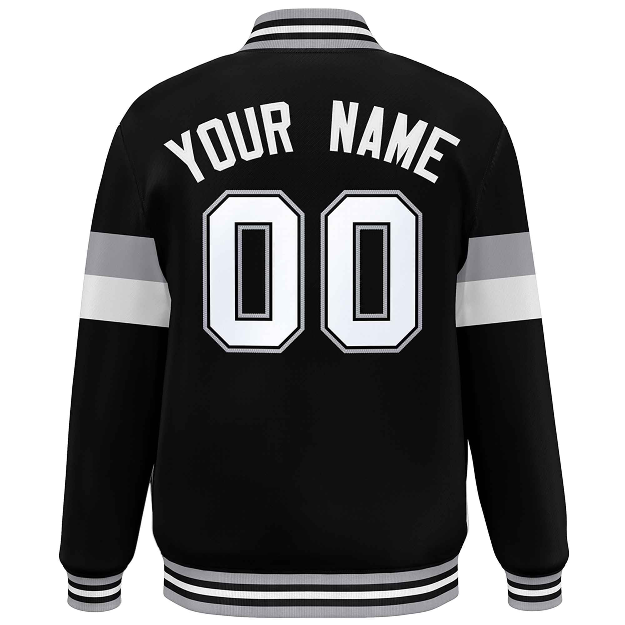 Custom Black White-Gray Color Block Bomber Varsity Full-Snap Baseball Jacket