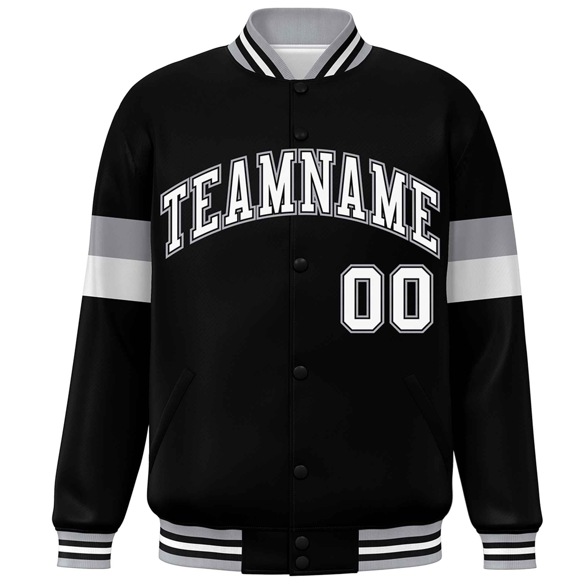 Custom Black White-Gray Color Block Bomber Varsity Full-Snap Baseball Jacket