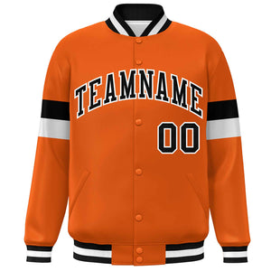 Custom Orange Black-White Color Block Bomber Varsity Full-Snap Baseball Jacket