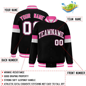 Custom Black White-Pink Color Block Bomber Varsity Full-Snap Baseball Jacket