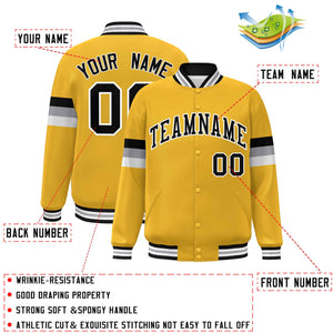 Custom Gold Black-White Color Block Bomber Varsity Full-Snap Baseball Jacket