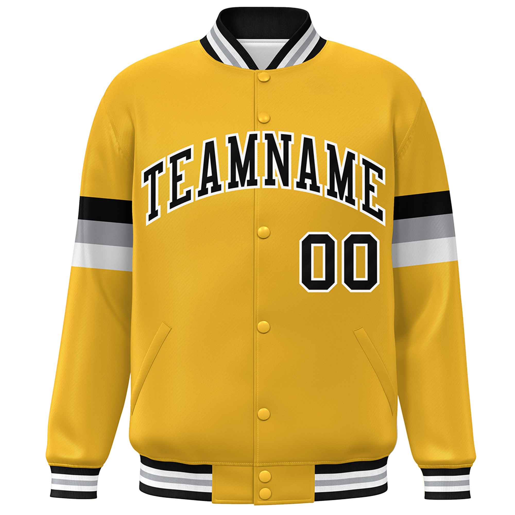 Custom Gold Black-White Color Block Bomber Varsity Full-Snap Baseball Jacket