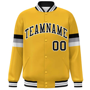 Custom Gold Black-White Color Block Bomber Varsity Full-Snap Baseball Jacket