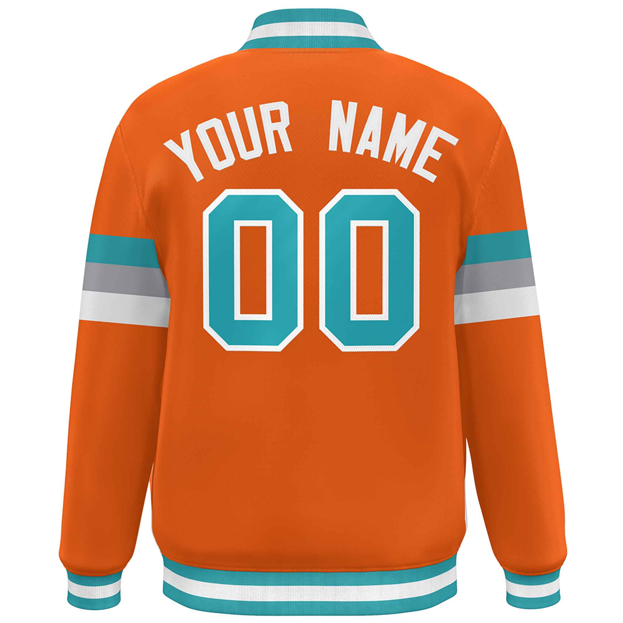 Custom Orange Aqua-White Color Block Bomber Varsity Full-Snap Baseball Jacket