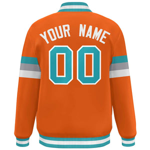 Custom Orange Aqua-White Color Block Bomber Varsity Full-Snap Baseball Jacket