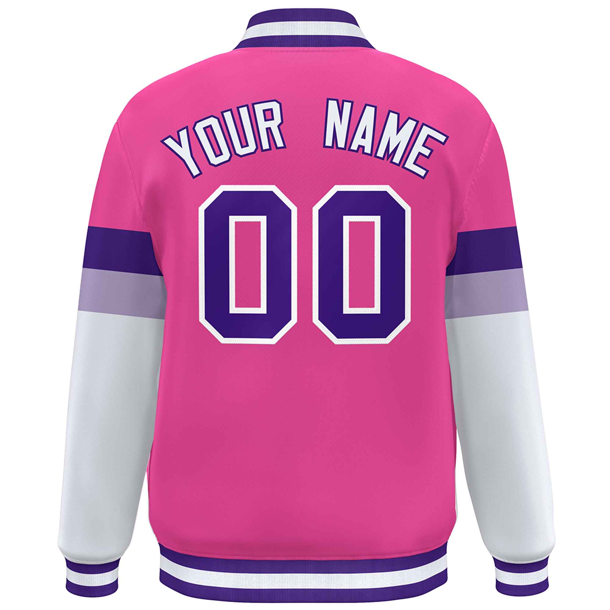 Custom Pink Purple-White Color Block Bomber Varsity Full-Snap Baseball Jacket