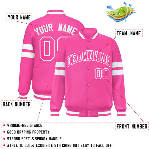 Custom Pink White Color Block Bomber Varsity Baseball Jacket