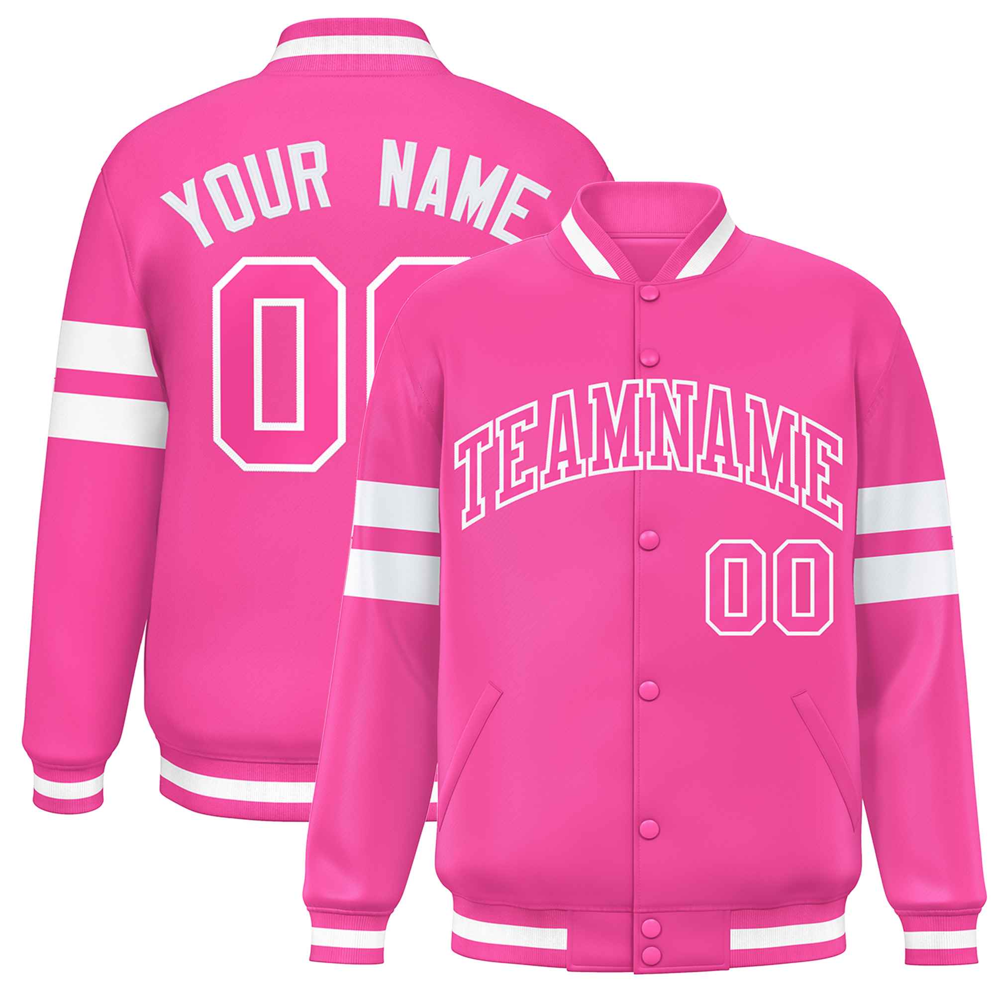 Custom Pink White Color Block Bomber Varsity Baseball Jacket