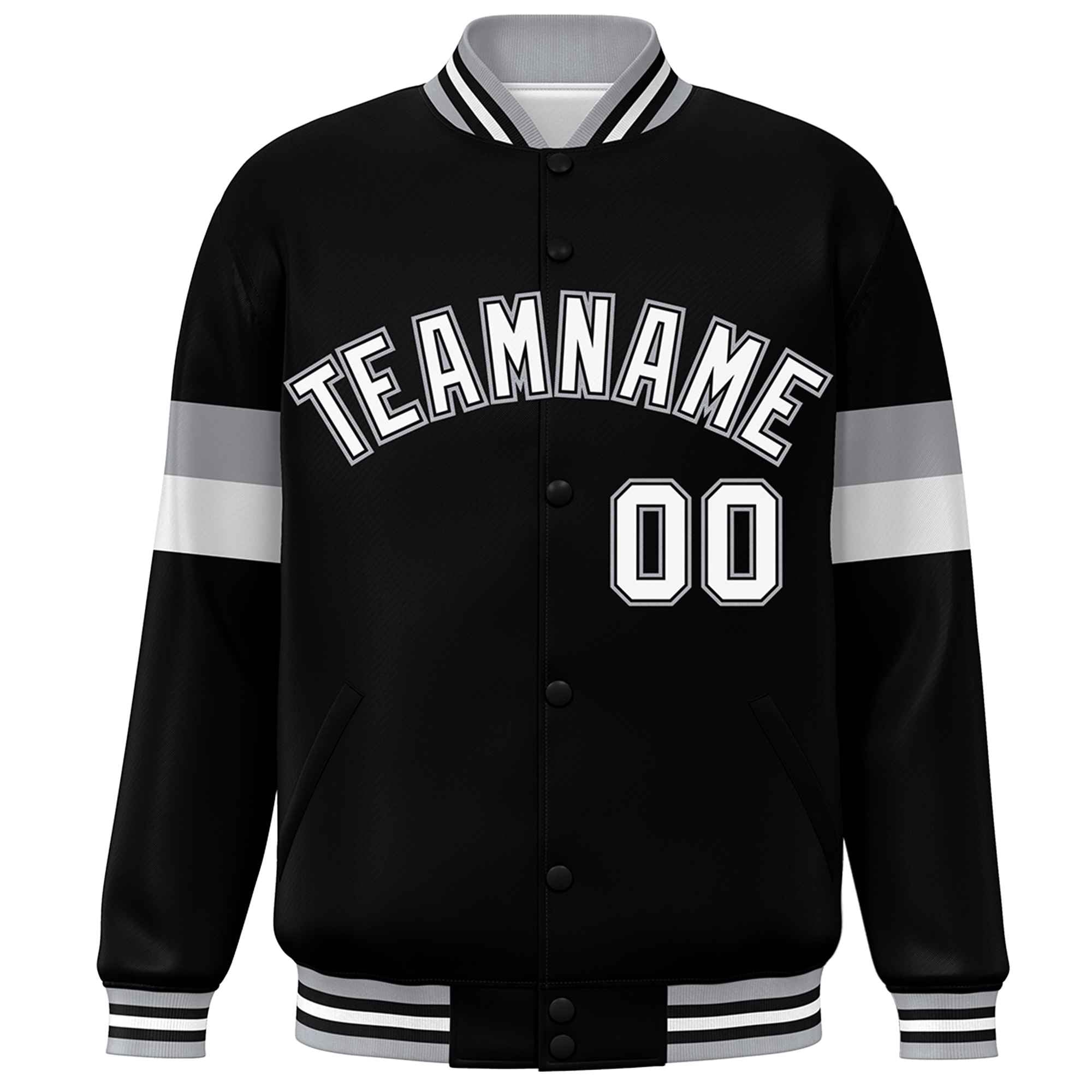 Custom Black White-Gray Color Block Bomber Varsity Full-Snap Baseball Jacket