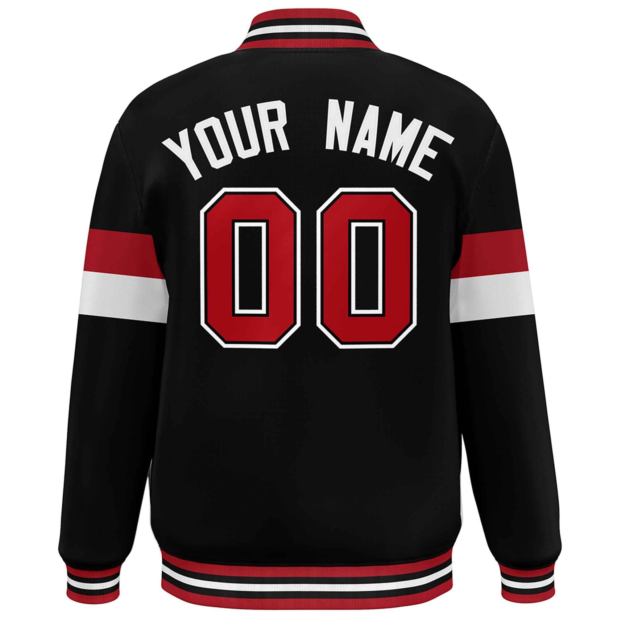 Custom Black Red-White Color Block Bomber Varsity Full-Snap Baseball Jacket