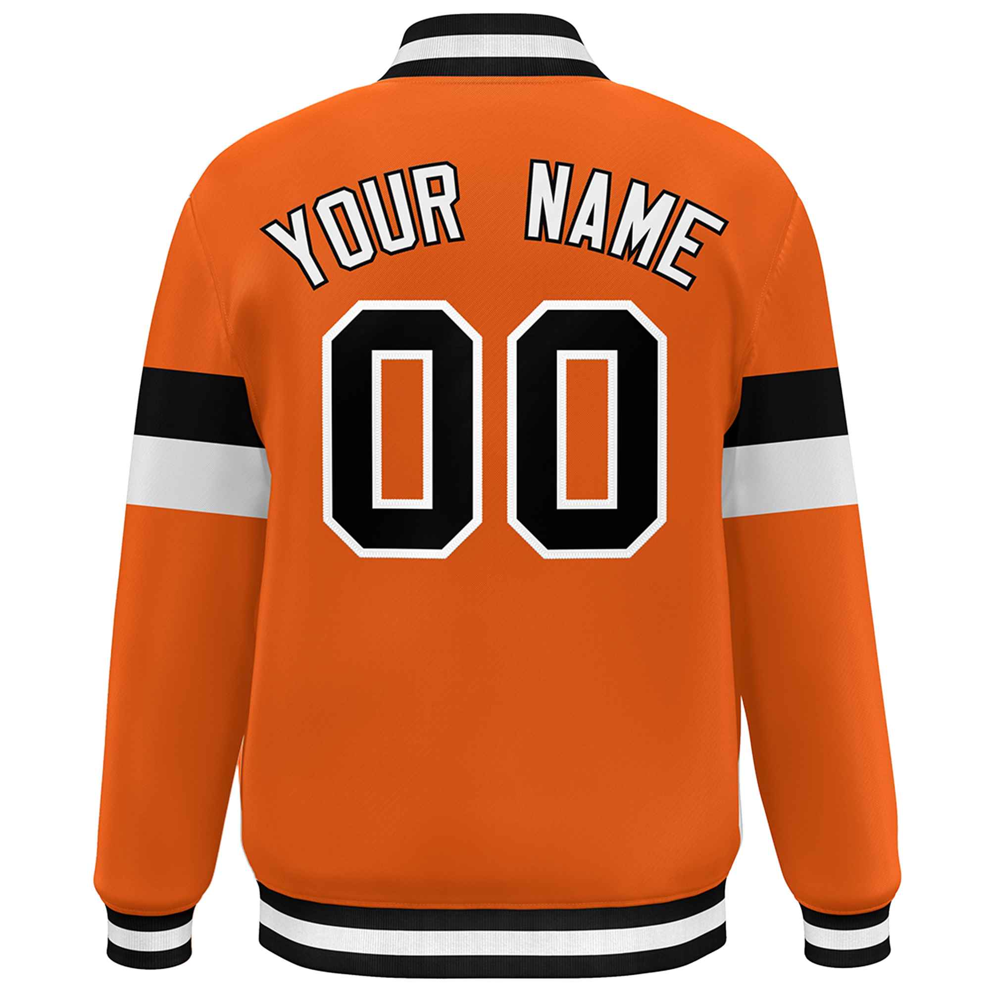 Custom Orange Black-White Color Block Bomber Varsity Full-Snap Baseball Jacket