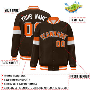 Custom Brown Orange-White Color Block Bomber Varsity Full-Snap Baseball Jacket