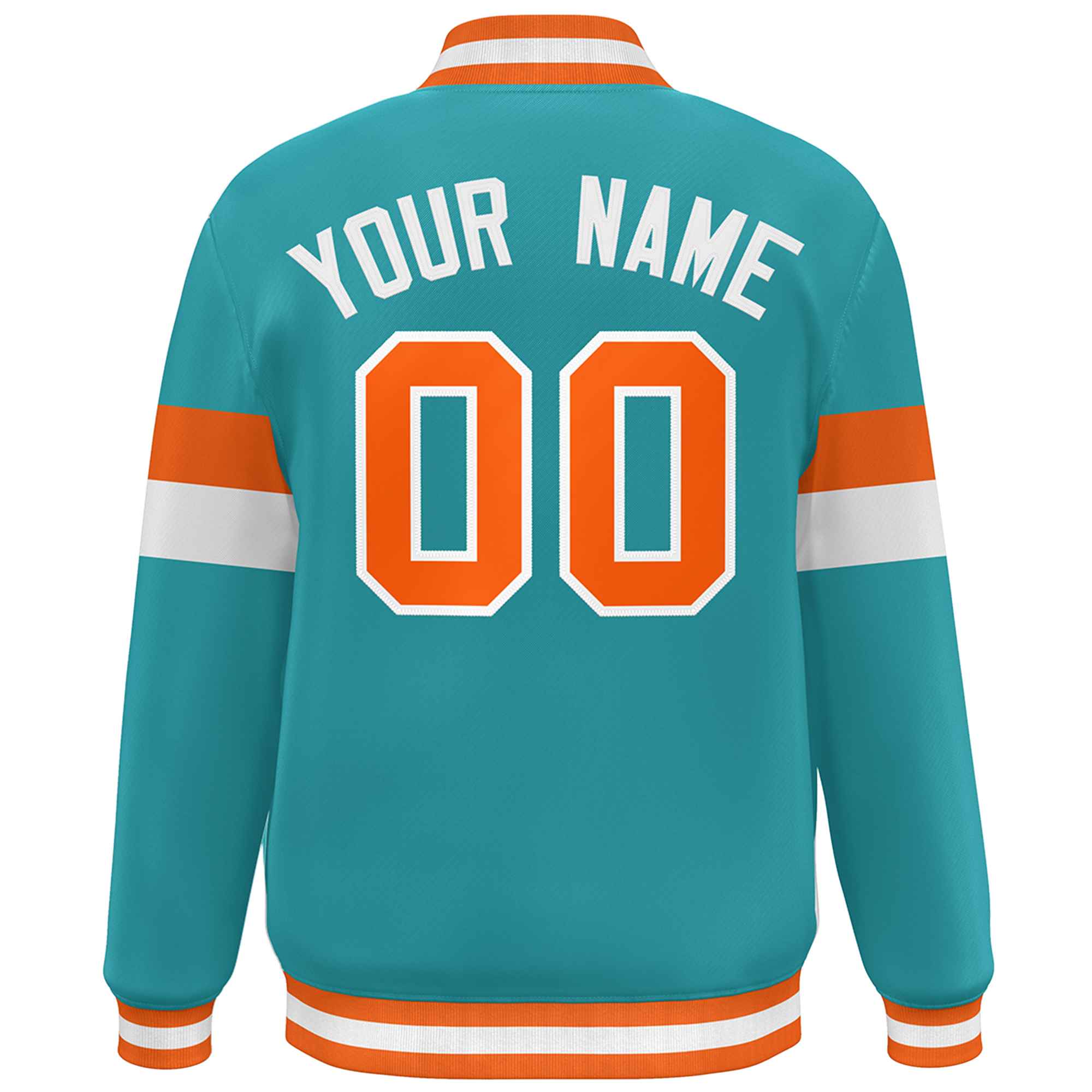 Custom Aqua Orange-White Color Block Bomber Varsity Full-Snap Baseball Jacket