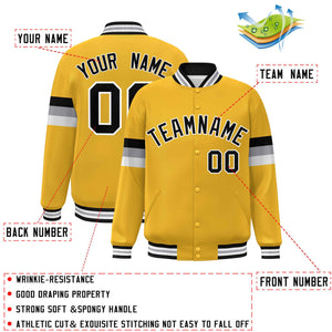 Custom Gold Black-White Color Block Bomber Varsity Full-Snap Baseball Jacket