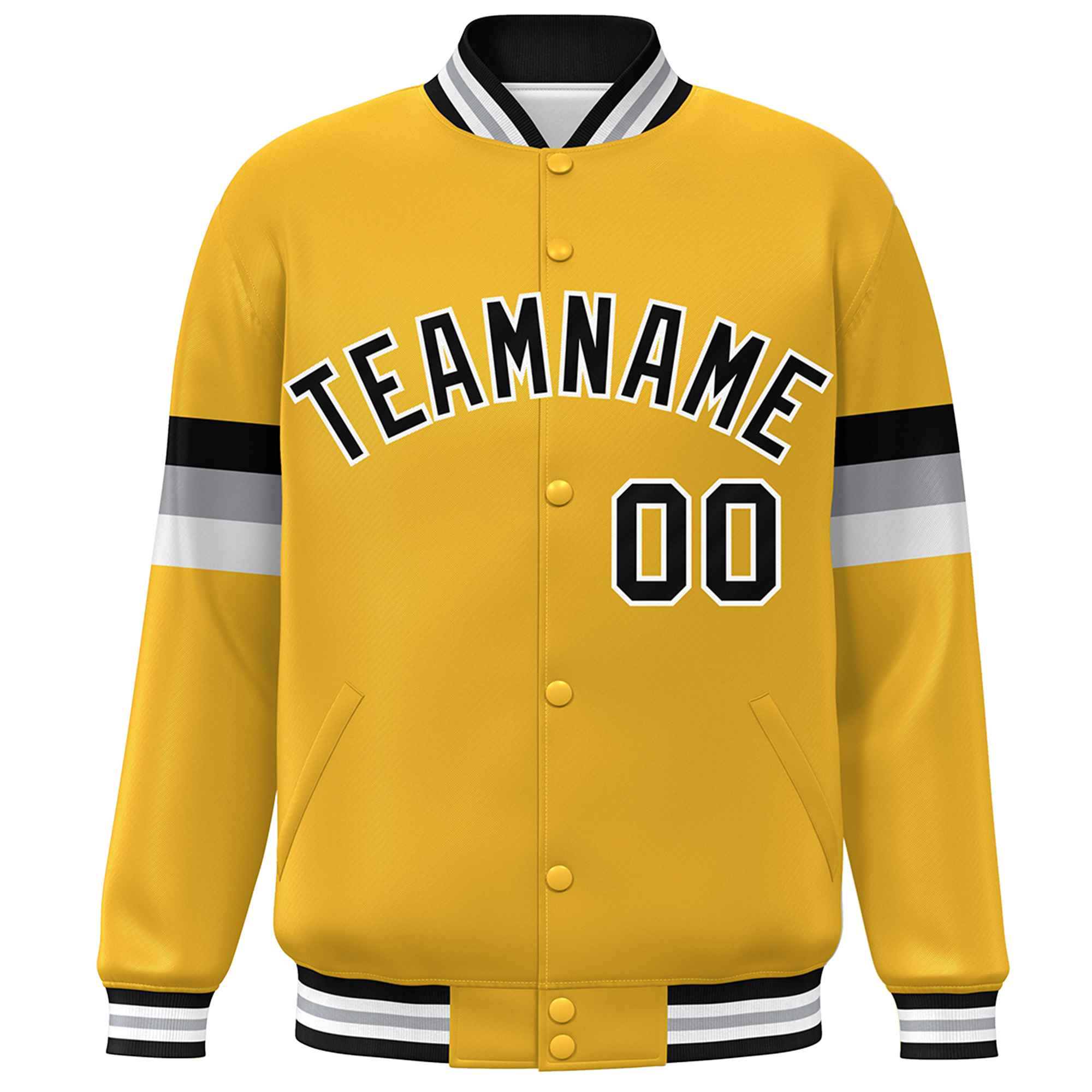 Custom Gold Black-White Color Block Bomber Varsity Full-Snap Baseball Jacket