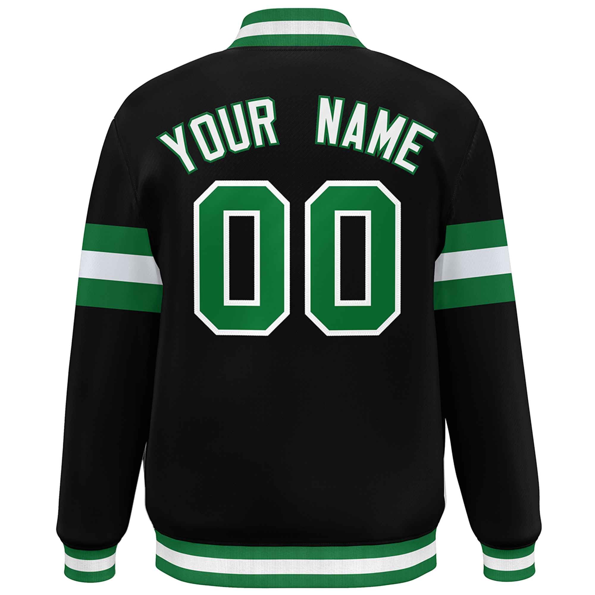 Custom Black Kelly Green-White Color Block Bomber Varsity Full-Snap Baseball Jacket