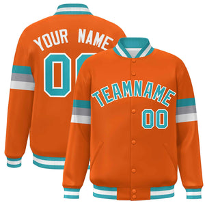 Custom Orange Aqua-White Color Block Bomber Varsity Full-Snap Baseball Jacket