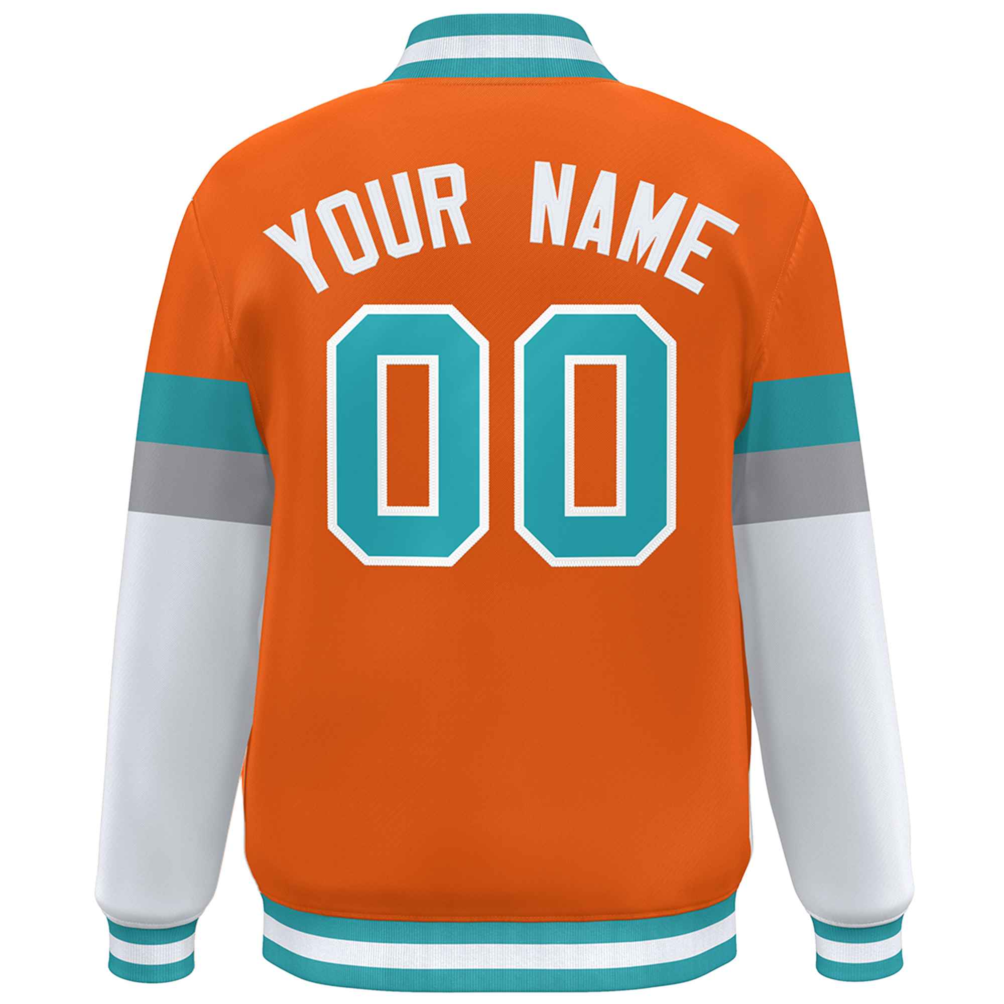 Custom Orange Aqua-White Color Block Bomber Varsity Full-Snap Baseball Jacket