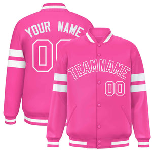 Custom Pink White Color Block Bomber Varsity Baseball Jacket