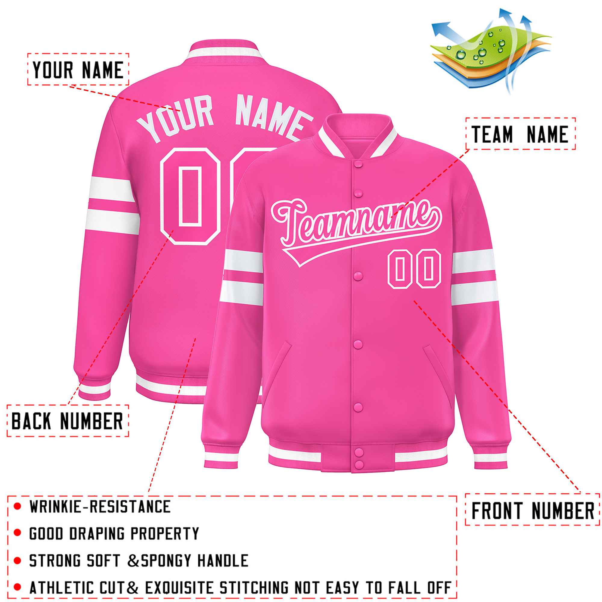 Custom Pink White Color Block Bomber Varsity Baseball Jacket