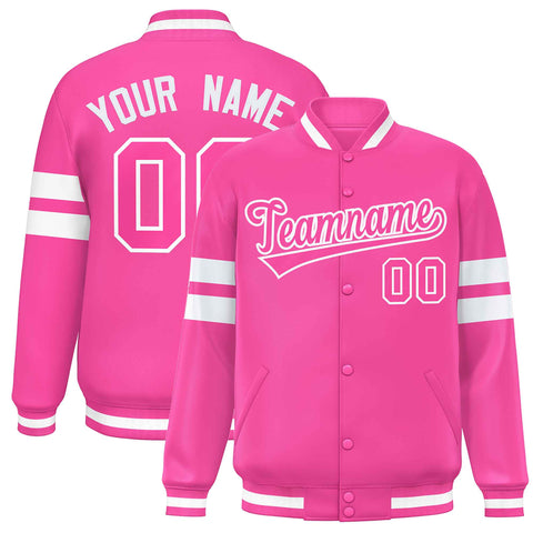 Custom Pink White Color Block Bomber Varsity Baseball Jacket