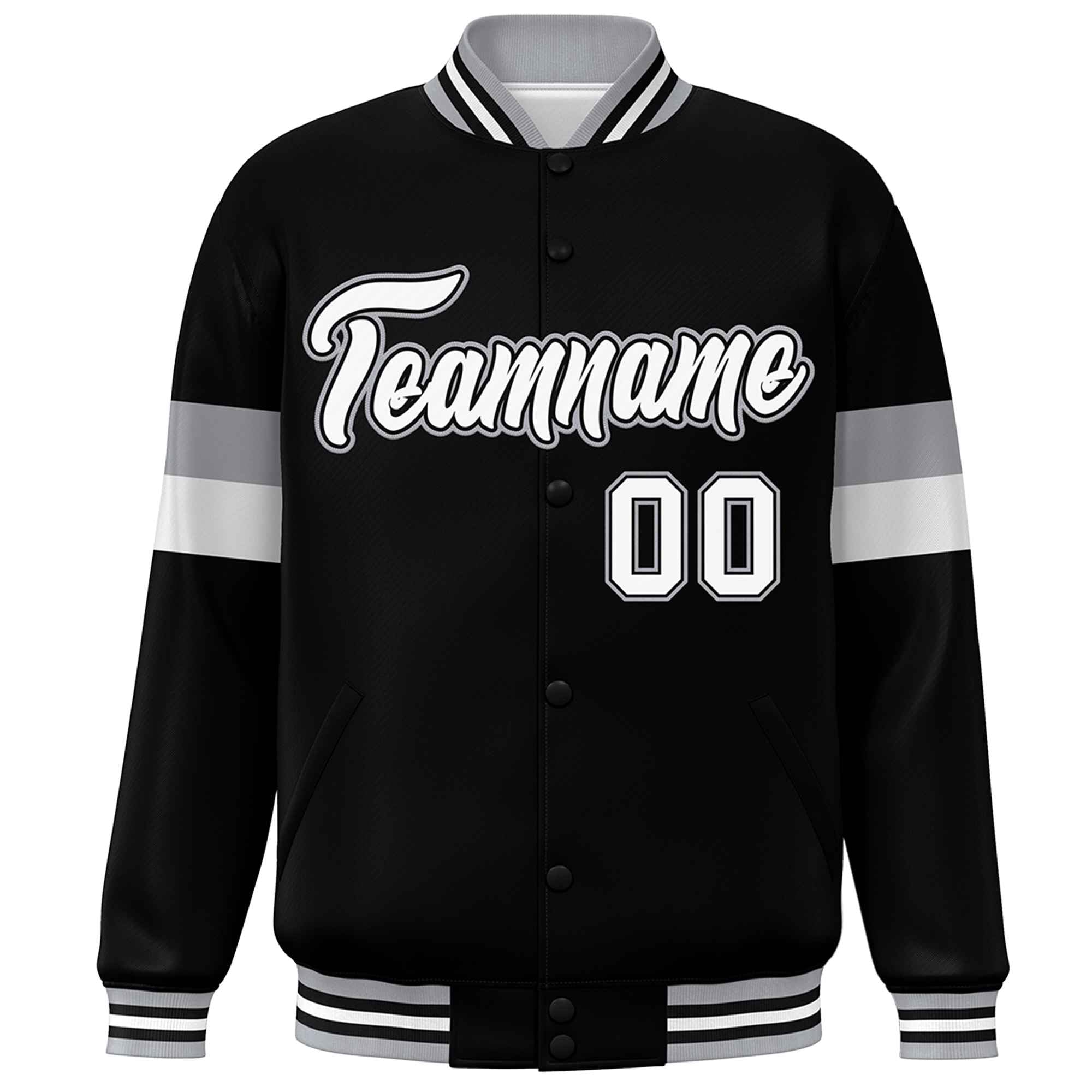 Custom Black White-Gray Color Block Bomber Varsity Full-Snap Baseball Jacket